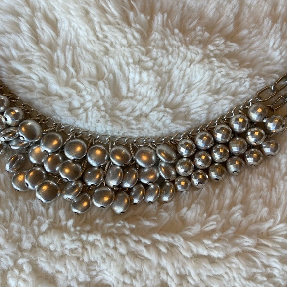 Silver fashion necklace - 3 strands, 2 different style beads. Choker style. - Picture 5 of 5